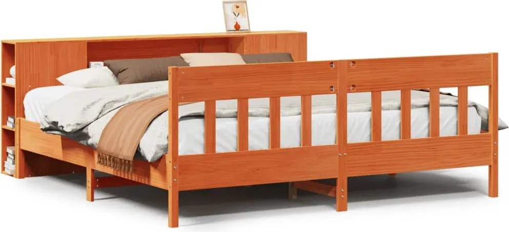 vidaXL Pat cu bibliotecă fără saltea maro 200x200 cm lemn masiv de pin