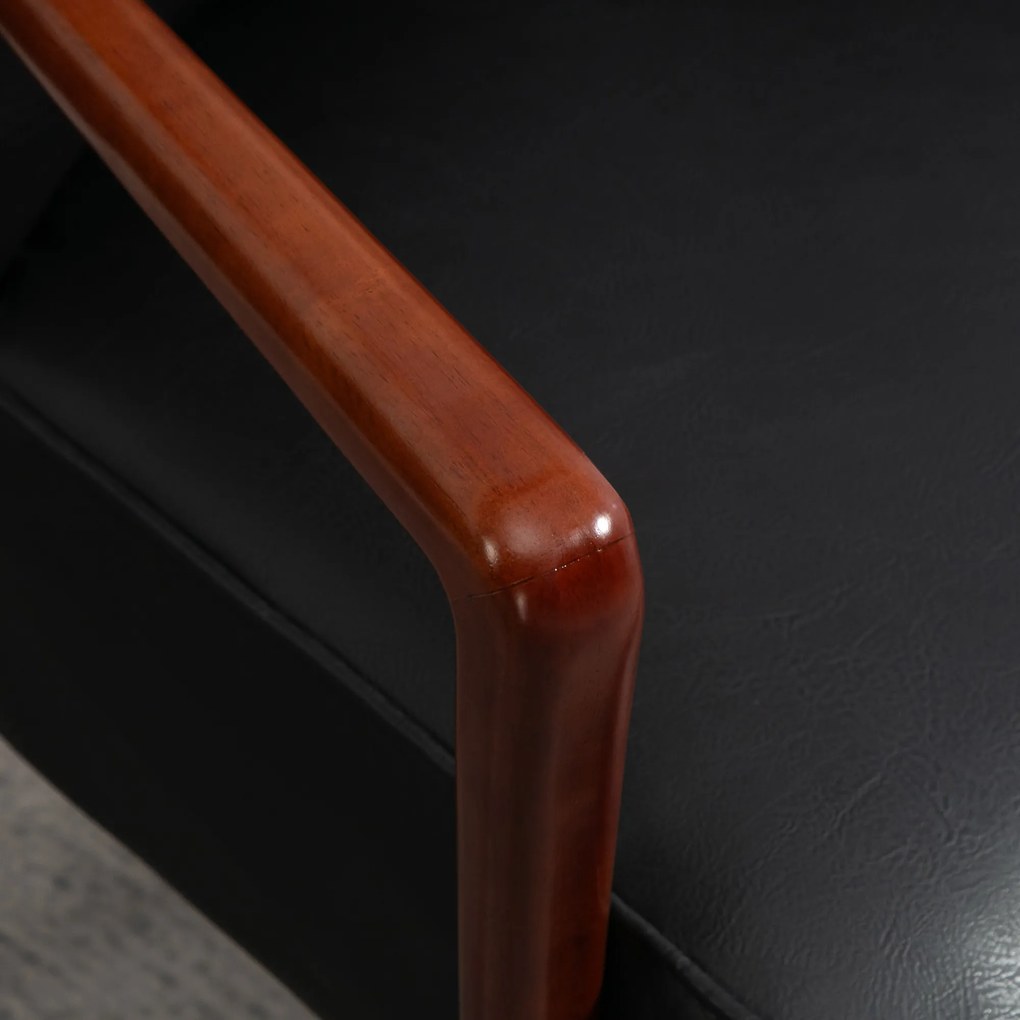 HOMCOM Fotoliu decorativ, scaun larg, aspect de piele, cadru din lemn, 120 kg, 67x77x80 cm, Negru | Aosom Romania