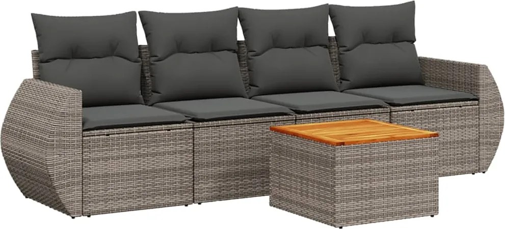 vidaXL Set canapea de grădină cu perne, 5 piese, gri, poliratan