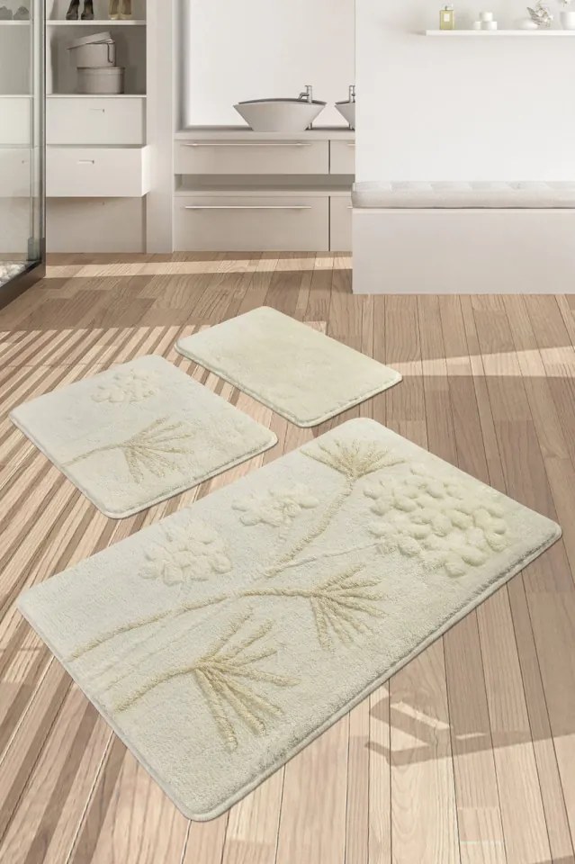 Set 3 Covorase de Baie Orkide, Acrilic, Crem
