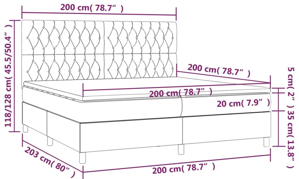 Pat box spring cu saltea, roz, 200x200 cm, catifea Roz, 200 x 200 cm, Design cu nasturi