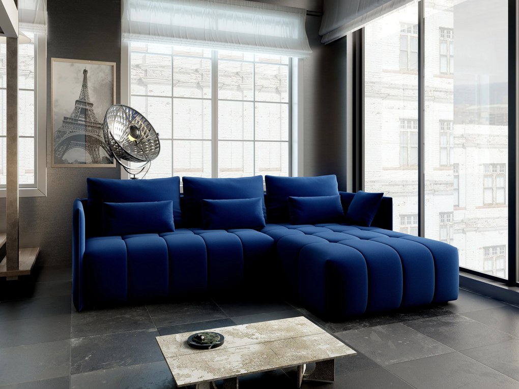 Colțar extensibil dumonde cu ladă de depozitare si sezut confortabil din spuma high-density, Malta Royal Blue II 235x185 cm