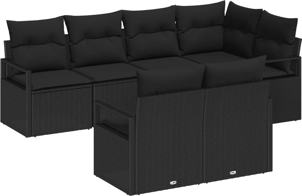 vidaXL Set de canapele pentru grădină cu pernă 7 pcs Negru poliratan