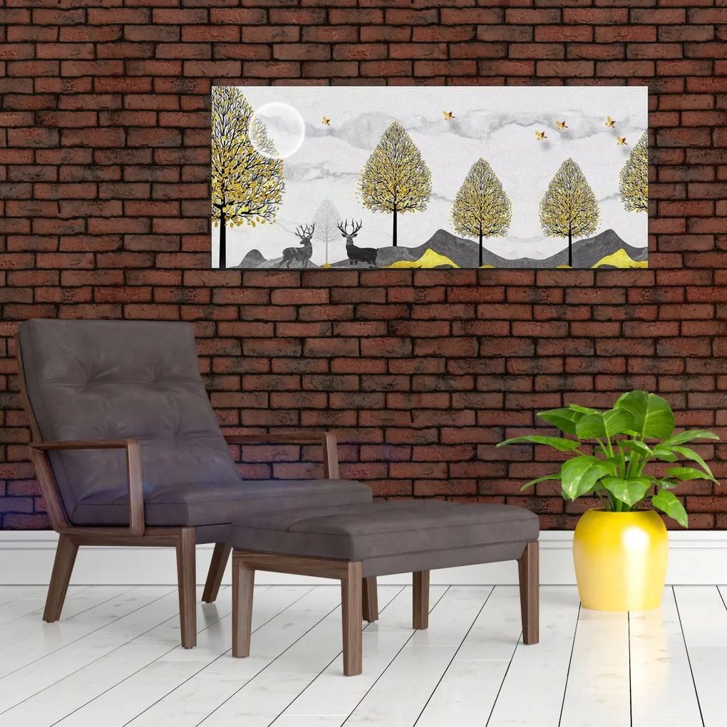 Tablou cu cerbi pictați (120x50 cm)