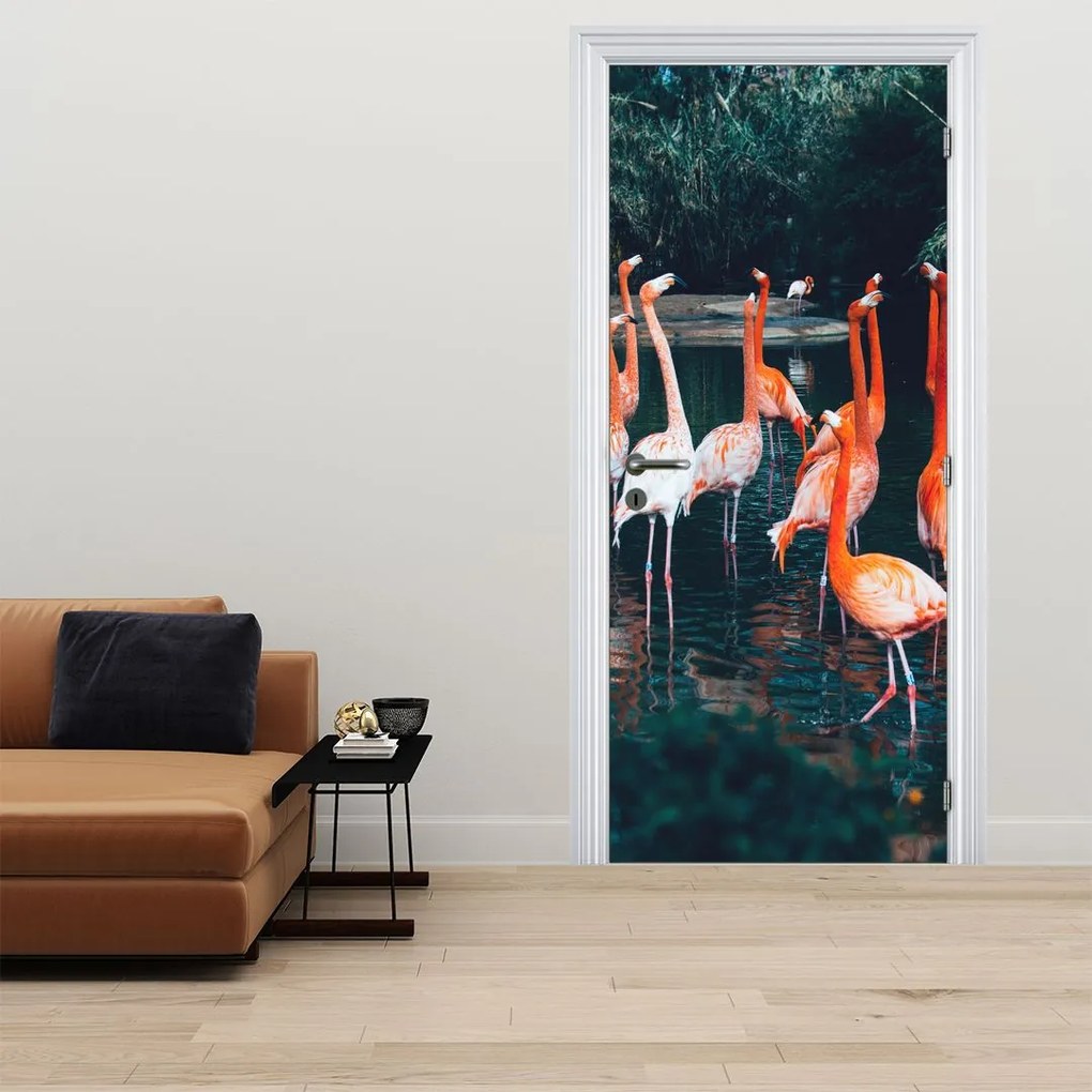 Fototapet pentru ușă - Cârd de flamingo (95x205cm)