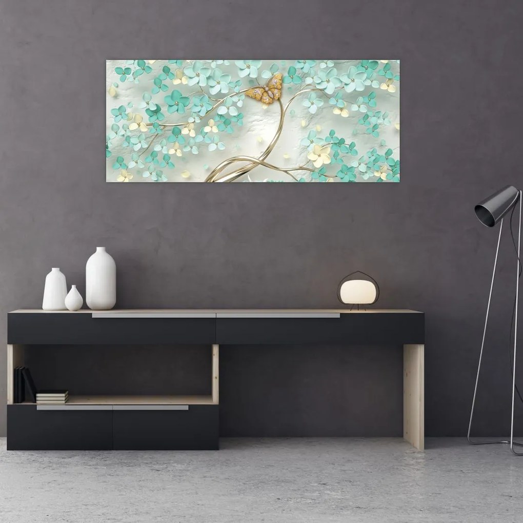 Tablou cu flori și fluturi (120x50 cm)