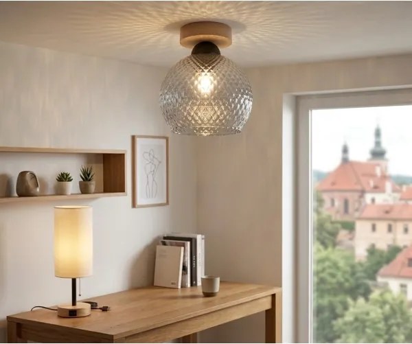 BRILAGI - Plafonieră LED R GLASS 1xE27/60W/230V Ø 18 cm stejar/gri fumuriu