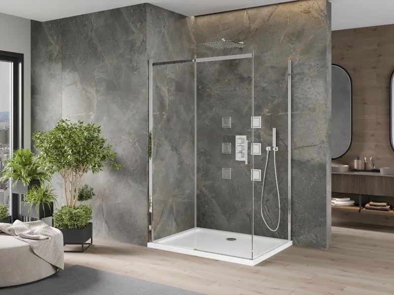Mexen Omega cabina de duș culisantă 120 x 70 cm, transparentă, cromată + cadă Flat - 825-120-070-01-00-4010