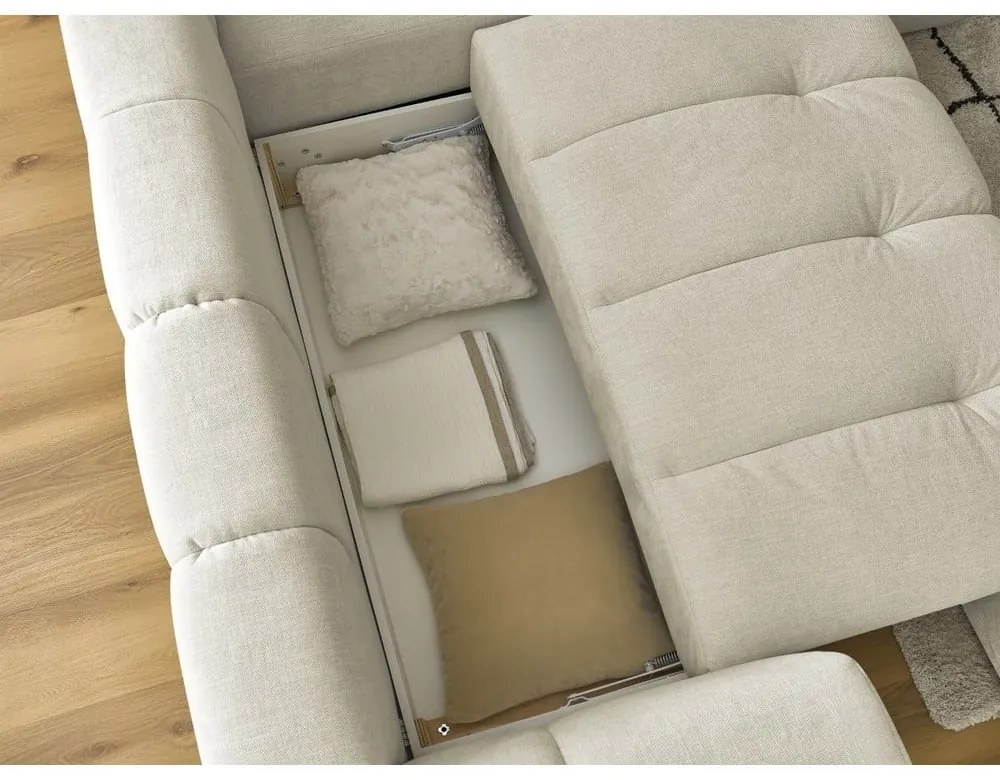 Colțar bej extensibil/cu spațiu de depozitare (cu colț pe partea dreaptă/în formă de ”L”) Fuji – Bobochic Paris