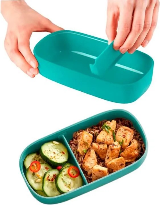 Cutie alimentară pentru pranz Lekue On The Go 1010236, 500 ml, Inchidere ermetica, Tacamuri, Supapa microunde, Turcoaz