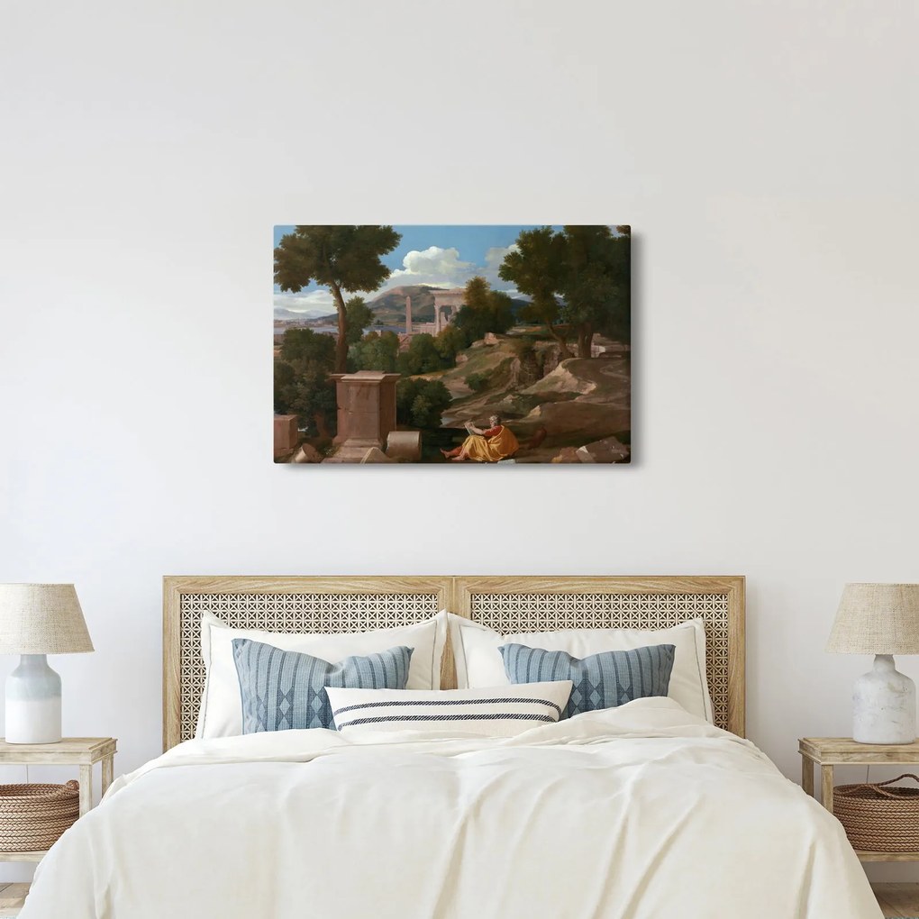 Tablou - Nicolas Poussin, Landscape with Saint John on Patmos, reproducere (90x60 cm)