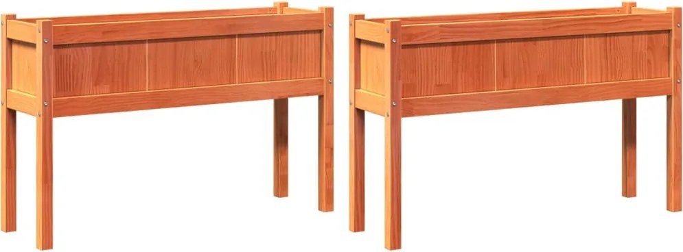 vidaXL Jardiniere grădină cu picioare, 2 buc., maro ceruit, lemn pin