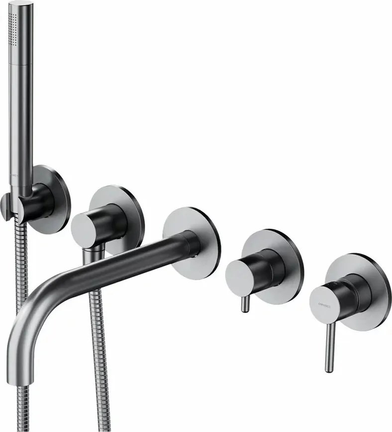 Baterie cada - dus incastrata Omnires Y 5 orificii nichel cu corp ingropat si set de dus