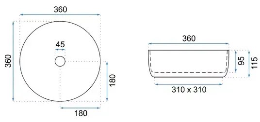 Lavoar pe blat Rea Sami rotund finisaj alb - auriu periat 36 cm