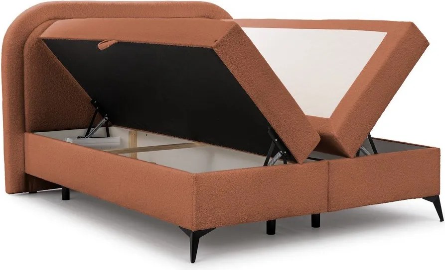 Pat boxspring portocaliu cu spațiu de depozitare 200x200 cm Ornes – Ropez