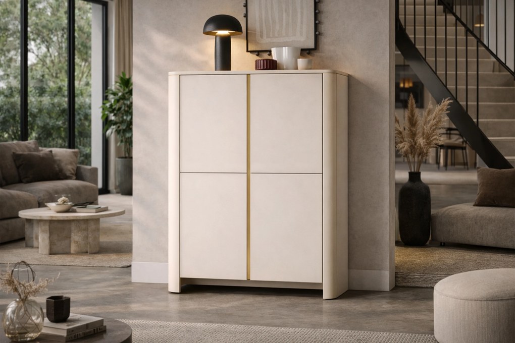 Comodă înaltă Sorrenti 103 cm - cashmere / auriu