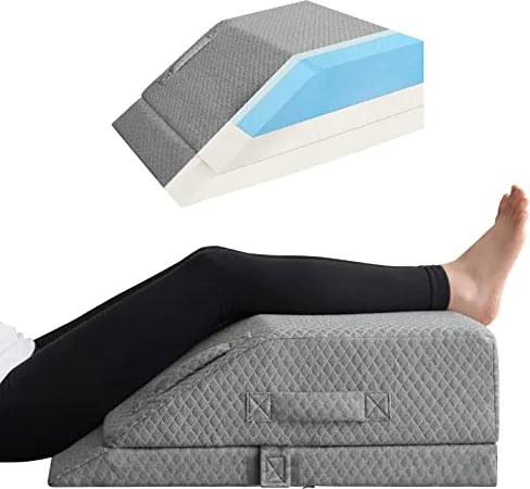 Perna ortopedica ridicare picioare memory foam, inaltime reglabila, husa Tencel, Gri
