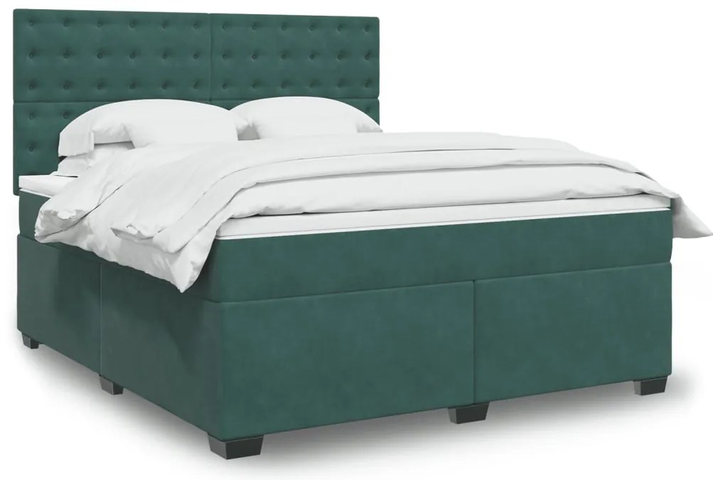 vidaXL Pat box spring cu saltea, verde închis, 180x200 cm, catifea