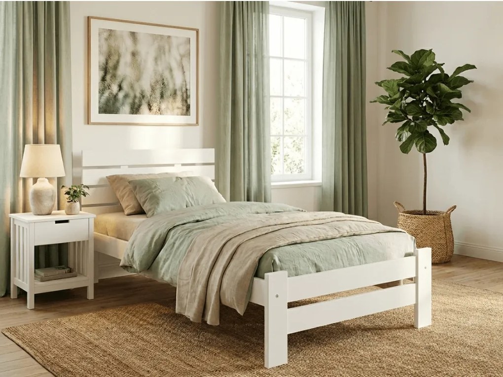 Pat de o persoana inaltat PARIS 80x200 cm, alb Saltele: Cu saltele Deluxe 10 cm, Somiera pat: Fara somiera