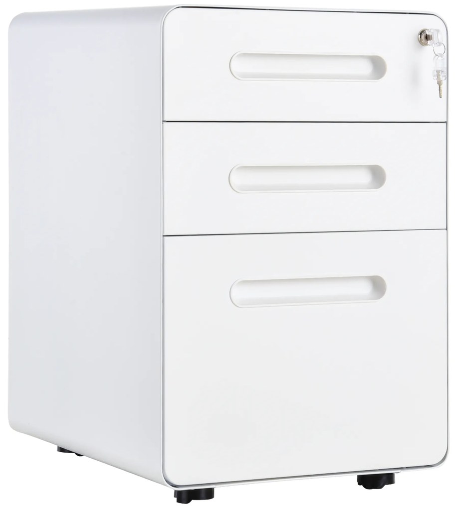 Vinsetto Caisson birou mobil și verrouillable cu 3 sertare pentru format A4, scrisori, legal, 39 x 48 x 59 cm, alb | Aosom Romania
