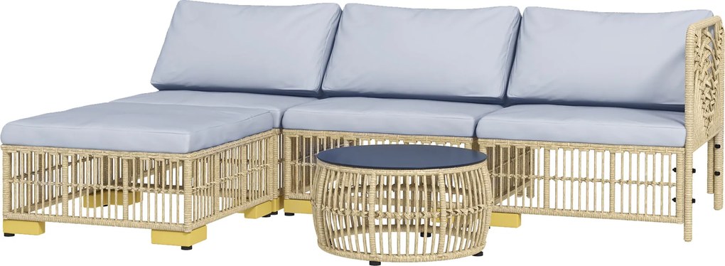 Outsunny Garnitură de grădină, 5 piese, incl. perne de șezut, ratan sintetic, cadru din oțel rezistent la rugină, gri deschis | Aosom Romania