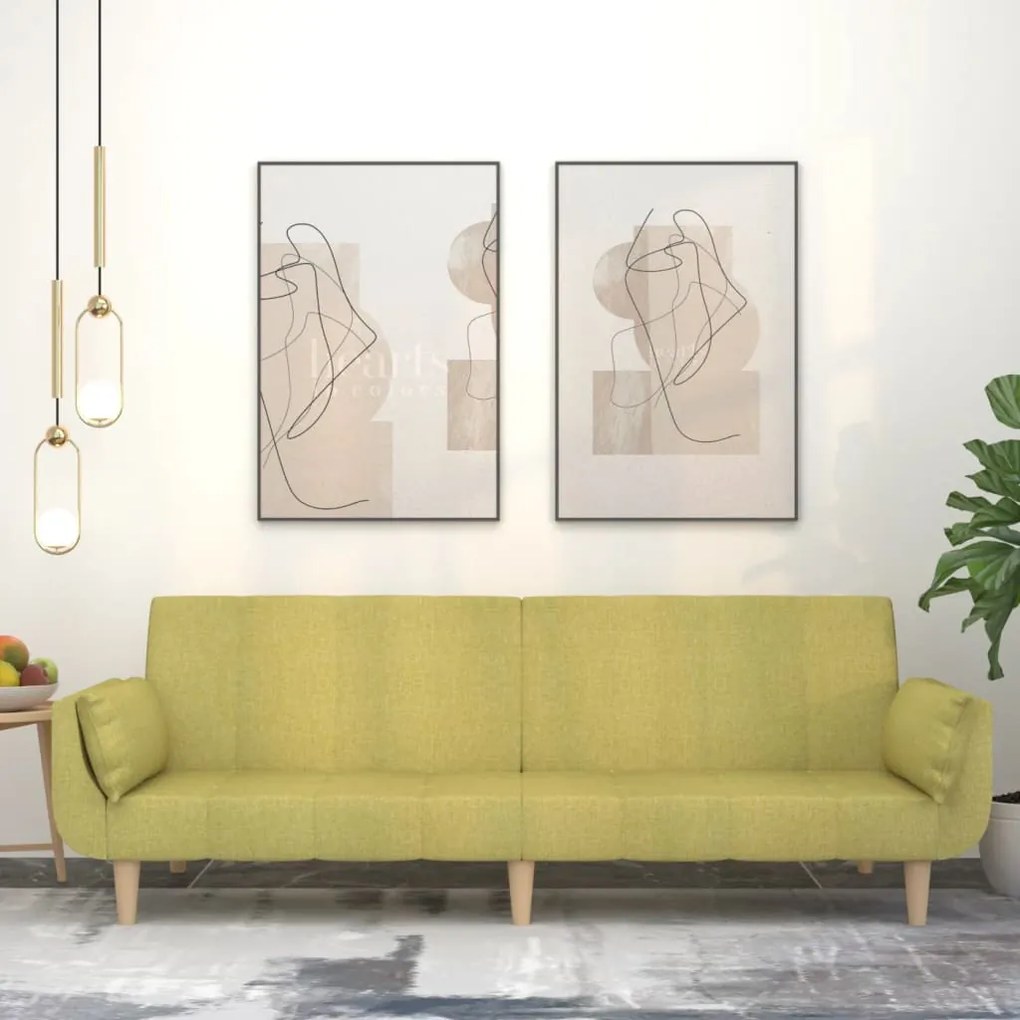 337565 vidaXL Canapea extensibilă cu 2 locuri, 2 perne, verde, textil