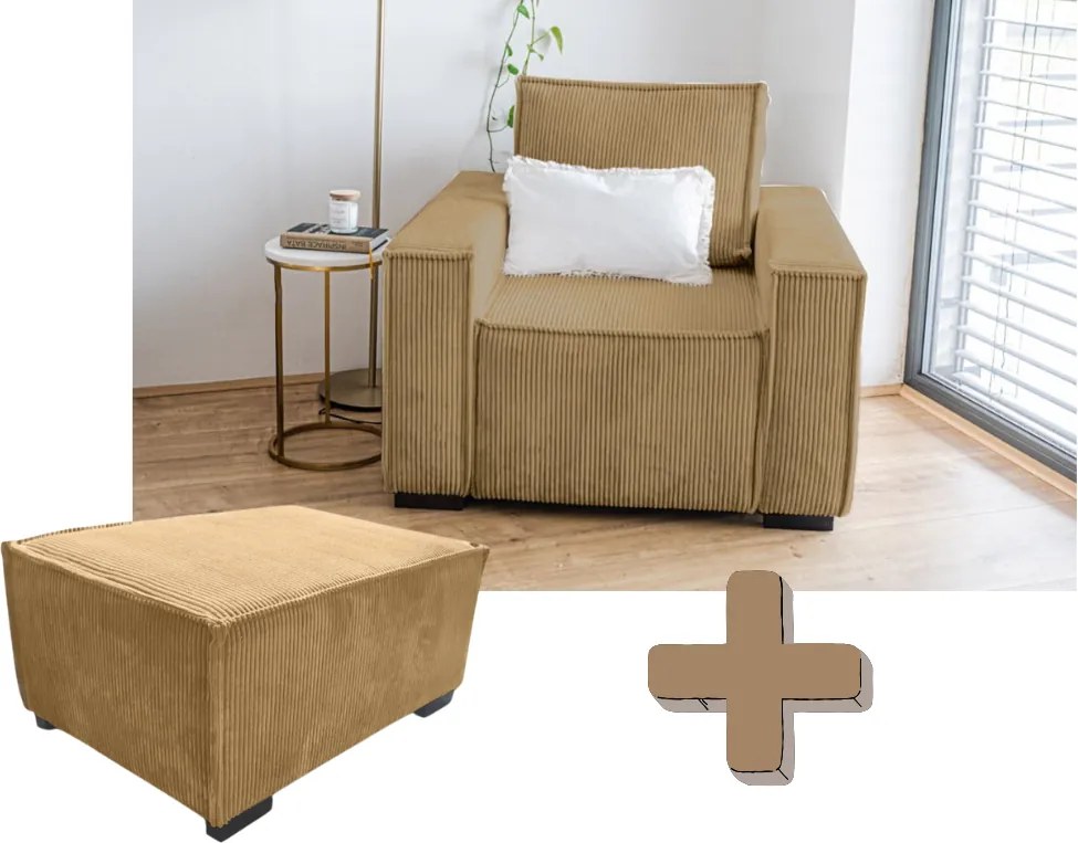 Fotoliu cu taburet SMART SET, mustar