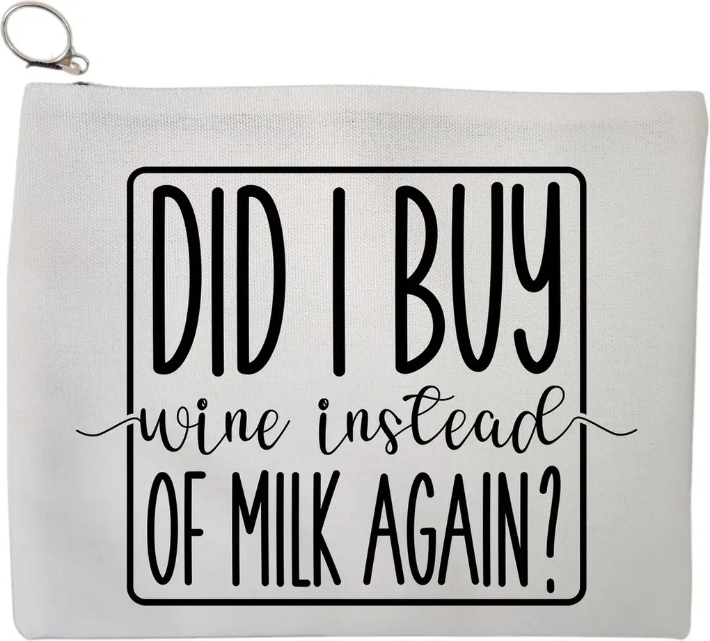 Portfard Cosmetice tip Plic, model Did I buy wine instead of milk again?, 23x18 cm, Alb, BEKZ®