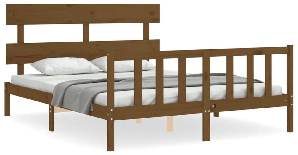 3193279 vidaXL Cadru de pat cu tăblie, maro miere, king size, lemn masiv