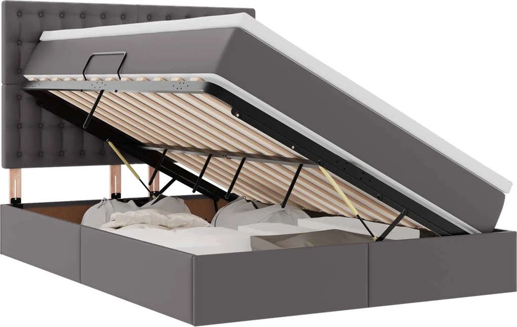vidaXL Pat cu storage cu saltea Gri 140 x 190 cm Piele artificială