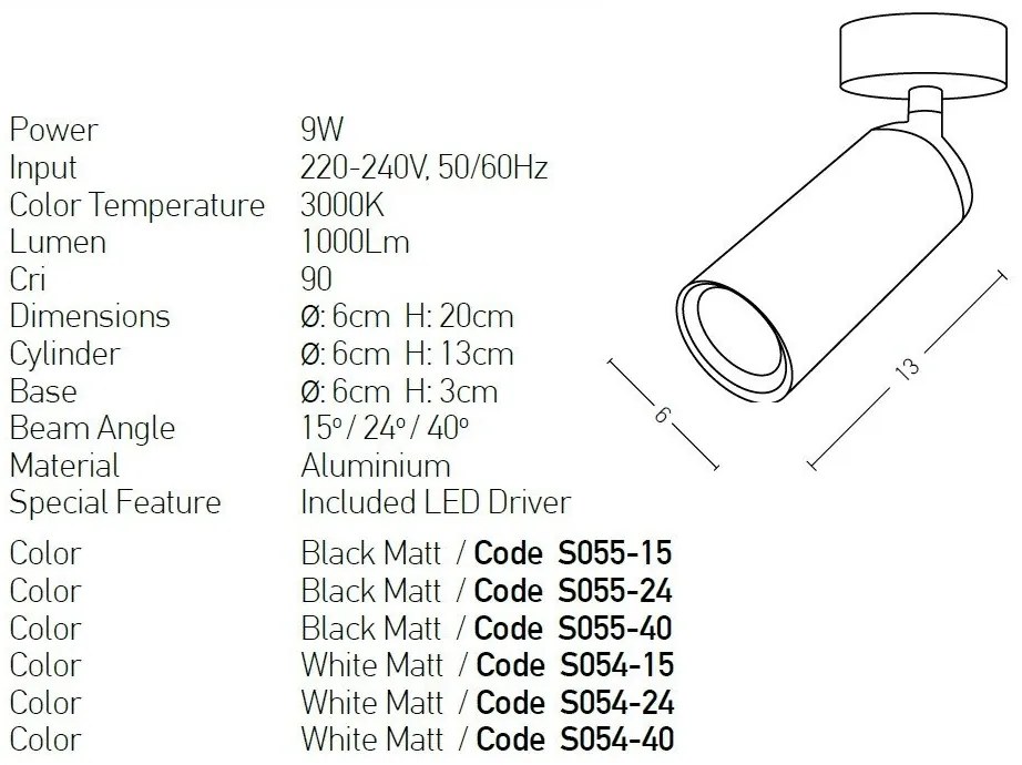 Spot LED aplicat directionabil design modern Likos 24 negru
