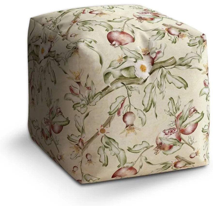 Taburet Cube acvarelă cu fructe, crem