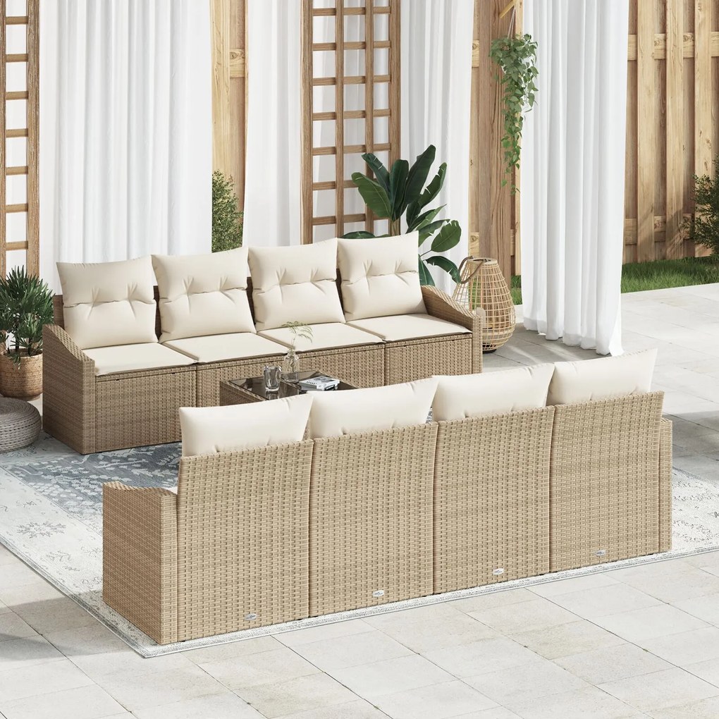 vidaXL Set de canapea pentru grădină 9 piese cu perne Bej din ratan poli