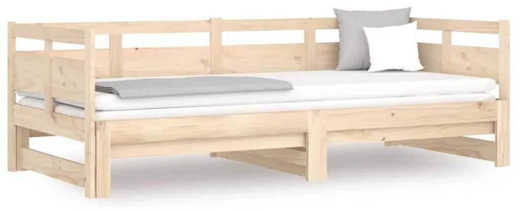 Pat de zi extensibil, 2x(80x200) cm, lemn masiv de pin Maro, 80 x 200 cm