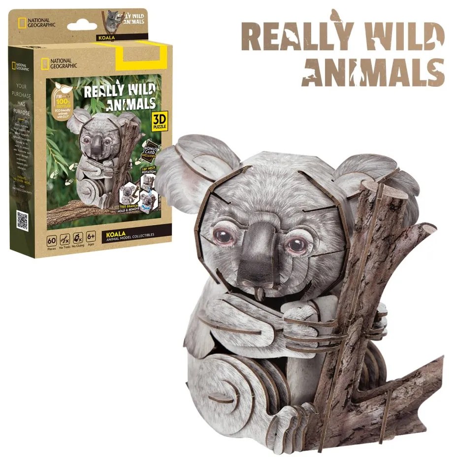 ANIMALE SALBATICE PUZZLE 3D KOALA 60 PIESE - CUBIC FUN (CUDS1176h)