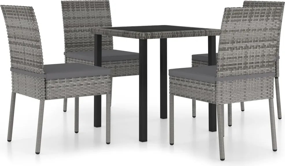 vidaXL Set mobilier de grădină, 5 piese, gri, poliratan