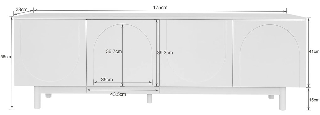 Comodă TV Elegant în Stil Luxos cu Uși Structurate și Rafturi Reglabile, 175x38x56 cm, Alb