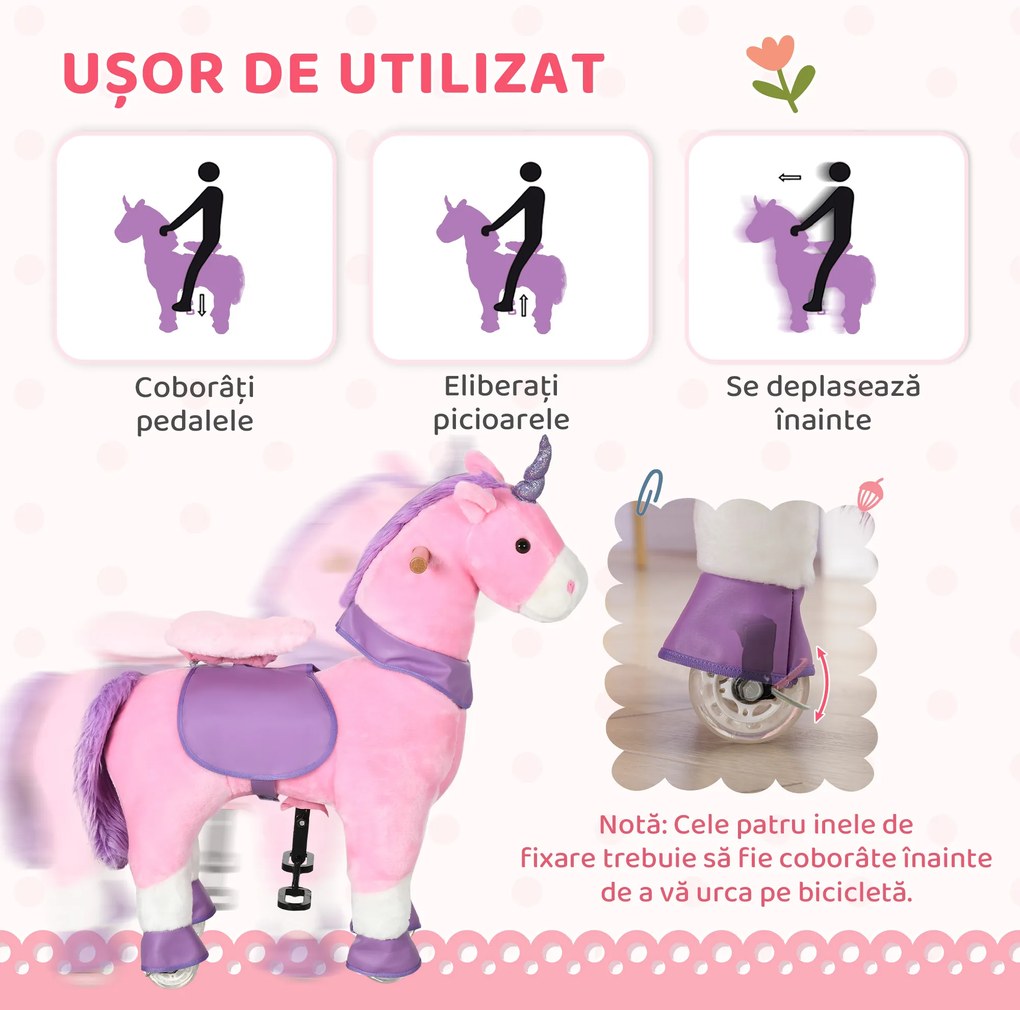 HOMCOM Balansoar Unicorn pentru Copii 3-6 Ani, cu Roți, Roz, 70x32x87cm | Aosom Romania