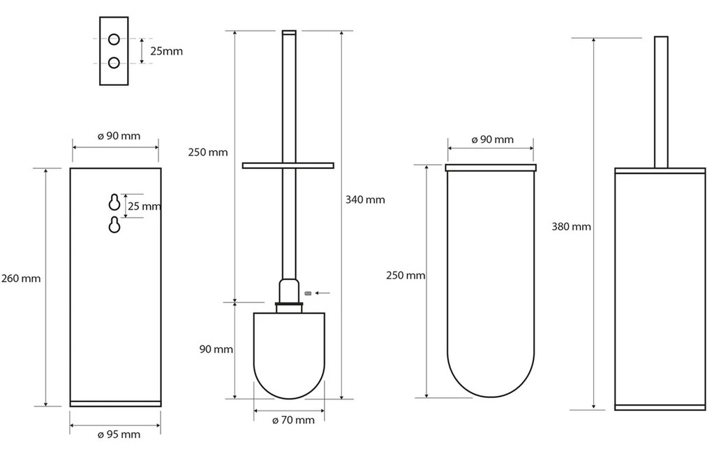 Perie de toaletă SAPHO XS300 X-Steel neagrămontat pe perete/în picioare, din inox periat