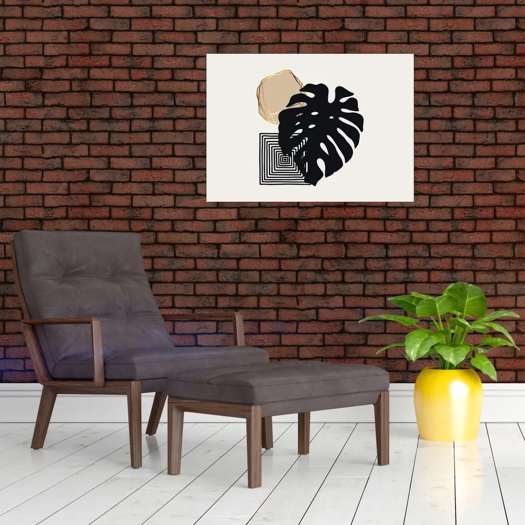 Tablou pe sticlă - Abstracție cu frunze tropicale N⁰2 (70x50 cm)