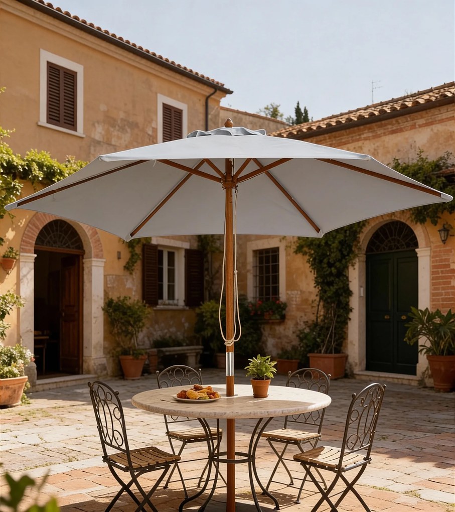 Outsunny Umbrelă de Grădină 2.5x2.3m Parasolar cu 6 Nervuri din Lemn și Poliester Crem | Aosom Romania