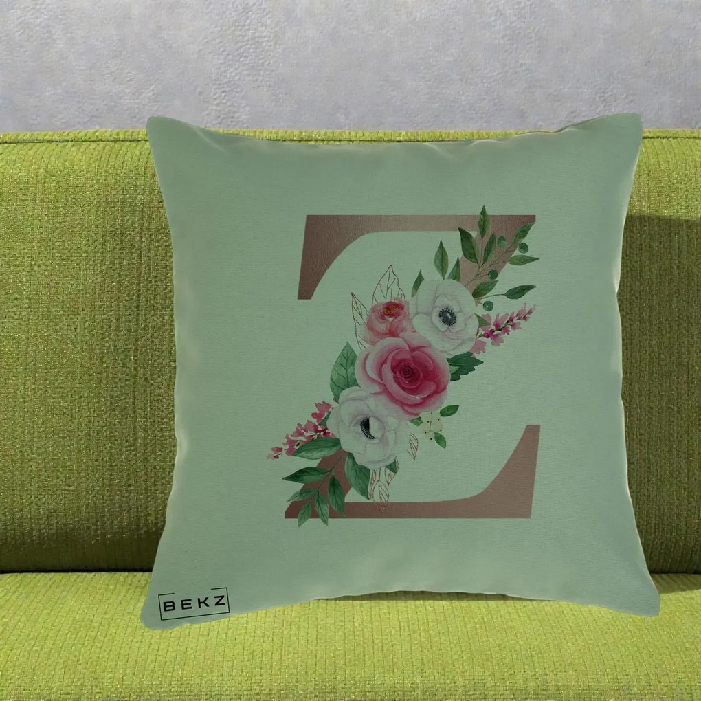 Cadou Personalizat - Perna Personalizata Monograma Rose Gold Litera Z, 40x40 cm, Verde, Husa Detasabila, Perna Inclusa, BEKZ®