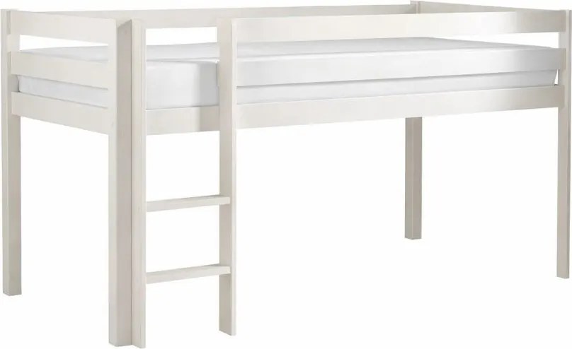 Pat pentru copii supraetajat alb din lemn masiv de pin 90x200 cm PINO – Vipack