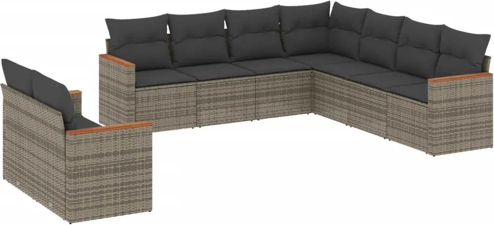 vidaXL Set canapele de grădină, 9 piese, cu perne, gri, poliratan