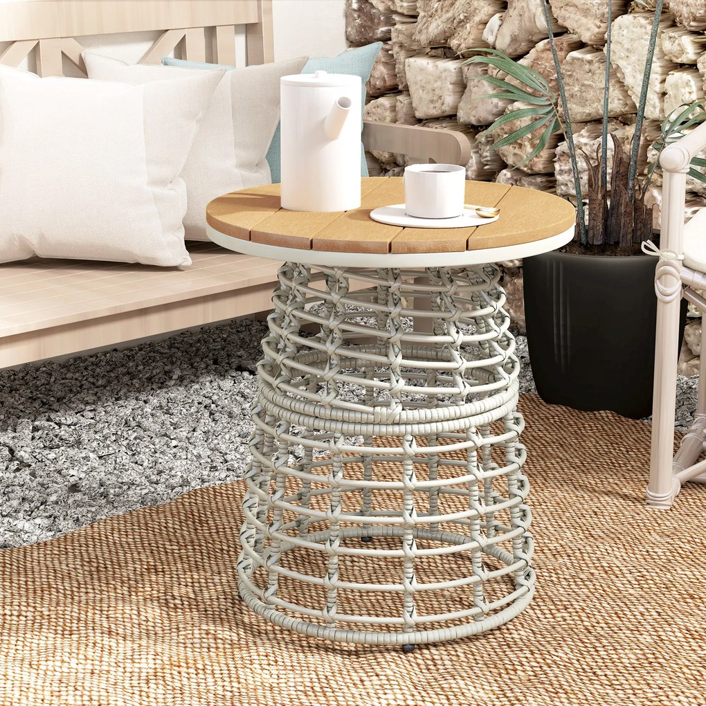 Outsunny Masă de cafea de grădină masă auxiliară exterior rotundă în răchită de aspect rotință și placă compozită Ø45 x 50 cm gri | Aosom Romania