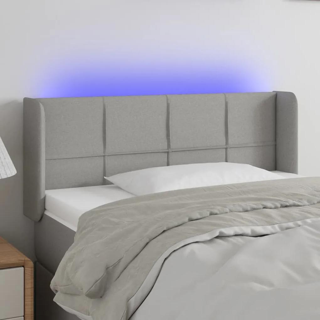 3123226 vidaXL Tăblie de pat cu LED, gri deschis, 103x16x78/88 cm, textil