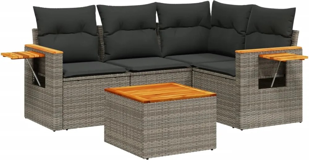 vidaXL Set canapea de grădină cu perne, 5 piese, gri, poliratan