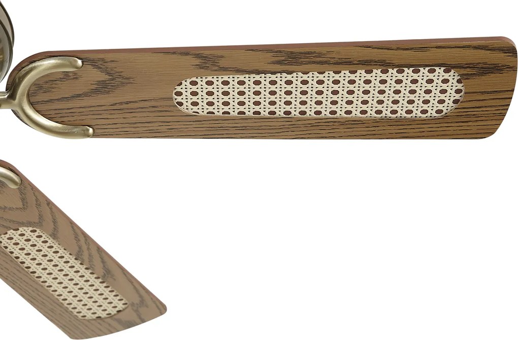 Ventilator de tavan din alamă cu imprimeu de lemn și ratan 105cm cu comutator cu lanț - Mistral Majas