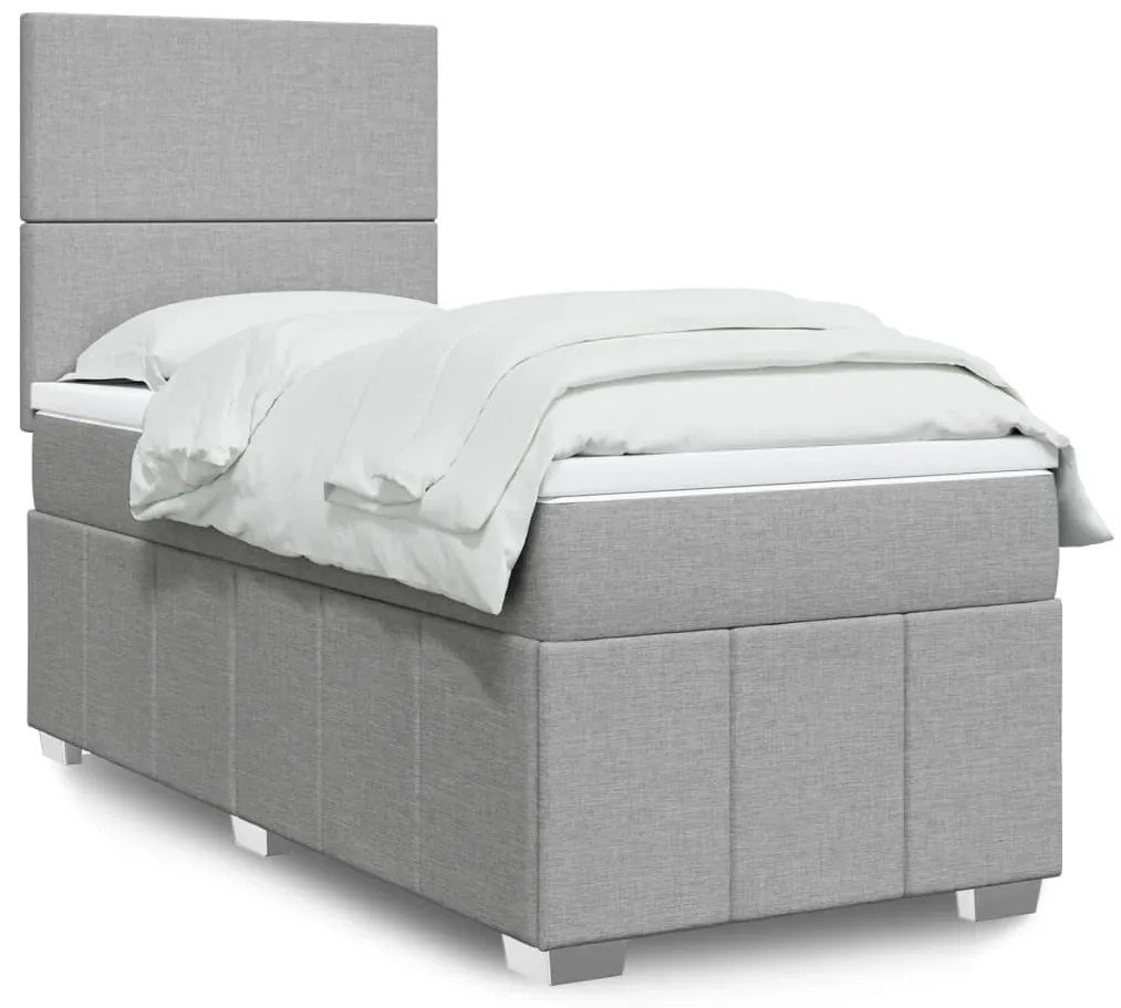 vidaXL Pat box spring cu saltea, gri deschis, 90x200 cm, textil
