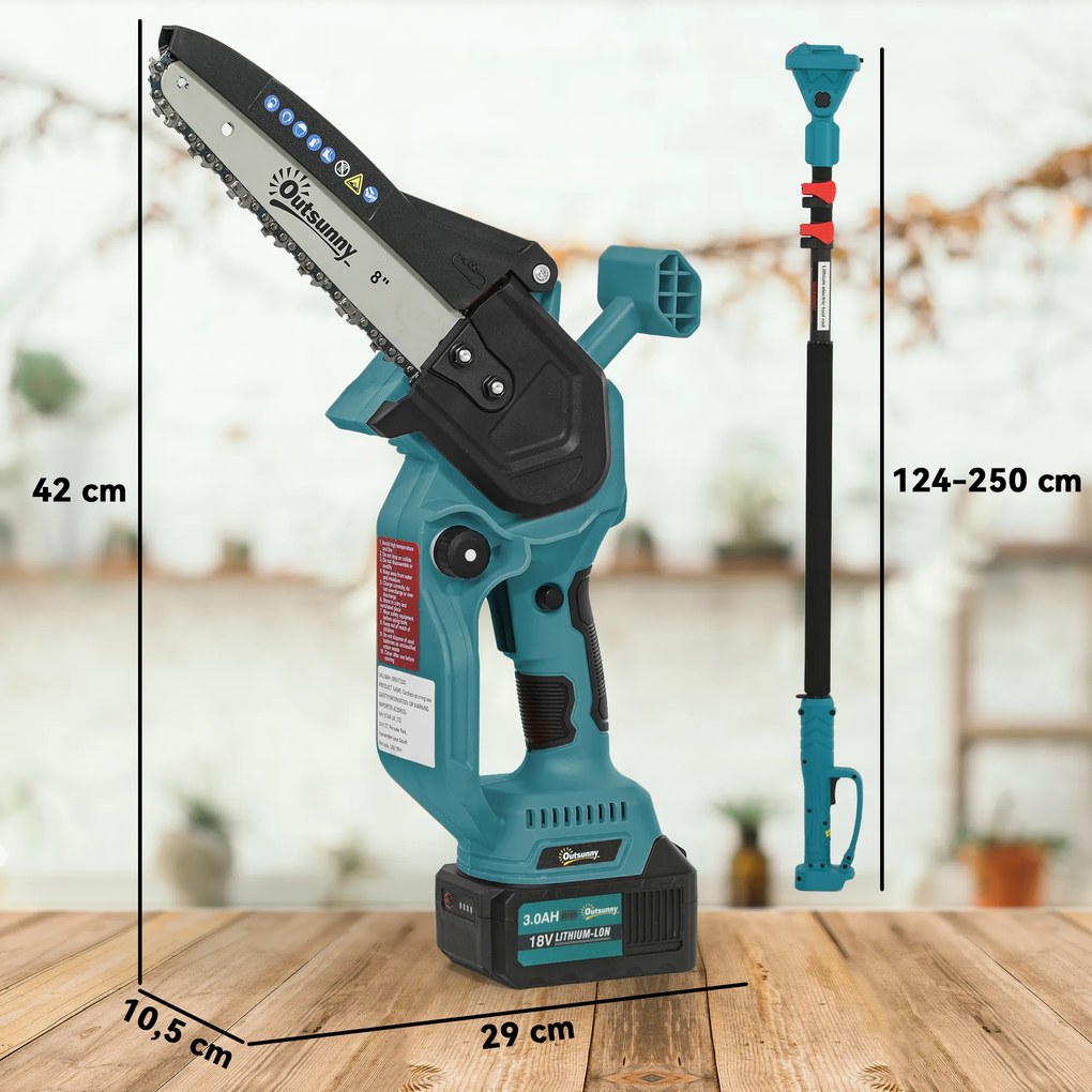 Outsunny Mini troncăouă uzdingțăță 8 polec 6000mAh 580W elăguęu un fil pour branches și jardin perche telescopique bleu | Aosom Romania